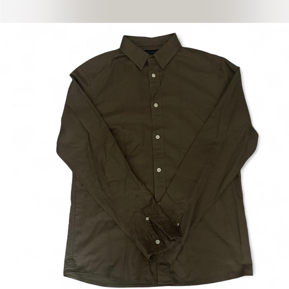 AllSaints Men’s Long Sleeve Button Up Deep Green Slim Fit  Shirt Size S